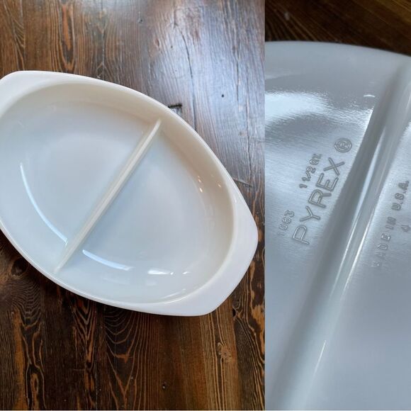 PYREX Divided Serving Dish White 1 1/2 Quart - Picture 1 of 6